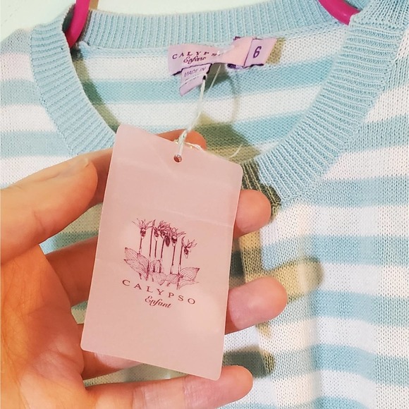 NWT Calypso Enfant Light Blue Striped Cotton Dress ~ French Designer Size 6 Girl - Picture 7 of 10